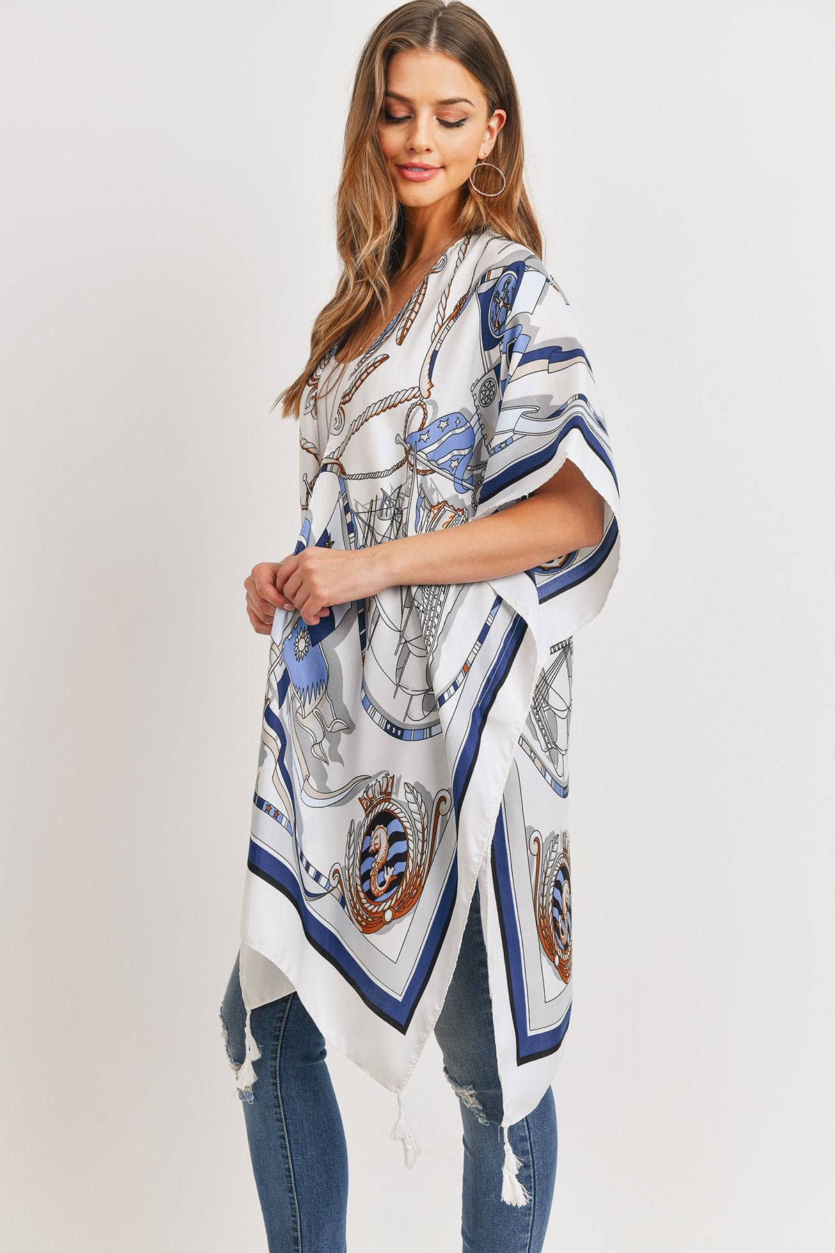 Sailors Inspired Pattern Open Front Kimono