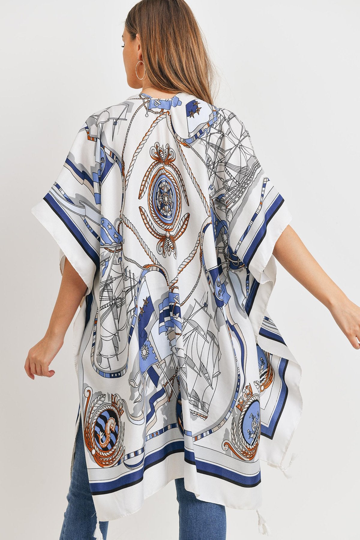 Sailors Inspired Pattern Open Front Kimono