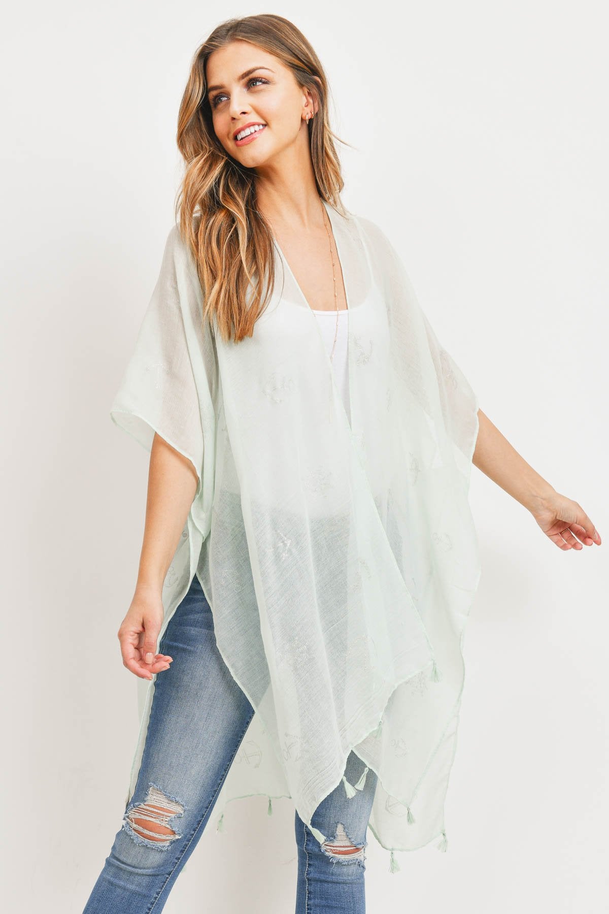 Mint Lightweight Anchor & Leaf Beach Cover Ups